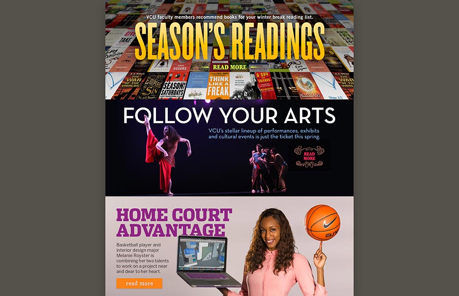 VCU homepage features