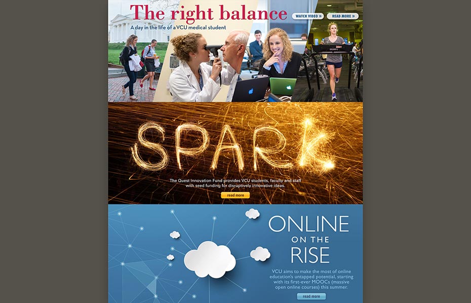 VCU homepage features